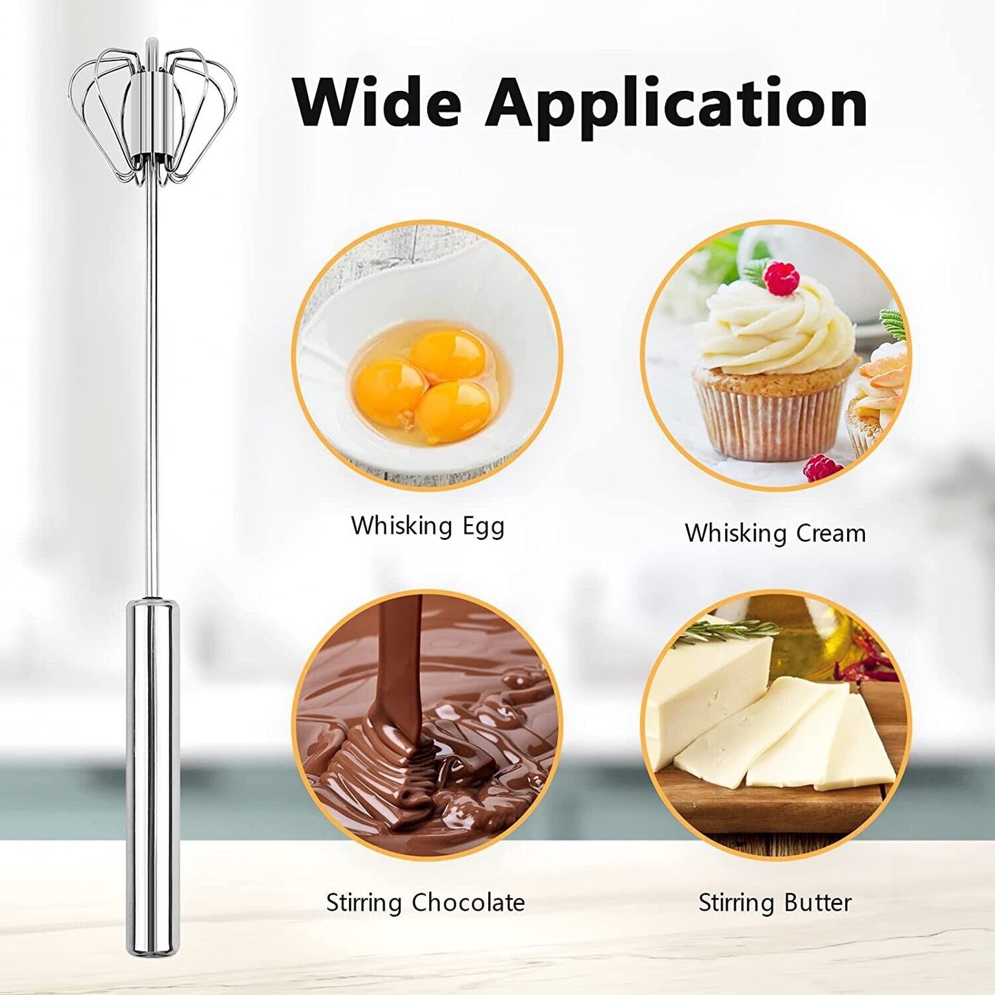 Hand Push Rotary Whisk Blender Versatile Milk Frother Mixer Stirrer Kitchen Tool