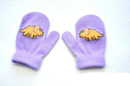 Little dinosaur pattern knitted gloves