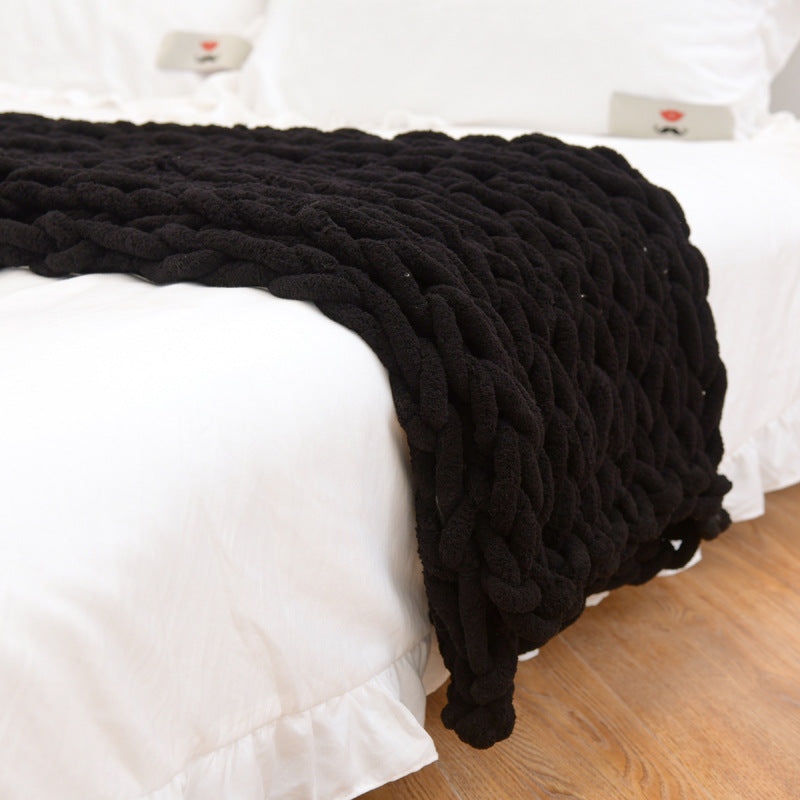 Ins handmade coarse wool woven chenille blanket