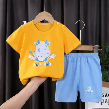 Two-piece Cotton T-shirt With Short Sleeves For Boys And Girls