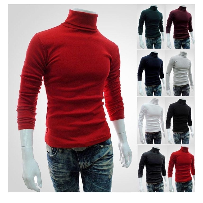 New Style Men's Solid Color t-Shirt Men's High Collar Long Sleeve Autumn And Winter Bottoming Sweater Korean Pullover