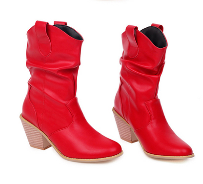 Autumn And Winter Wood Grain Thick High-heeled Women's Boots