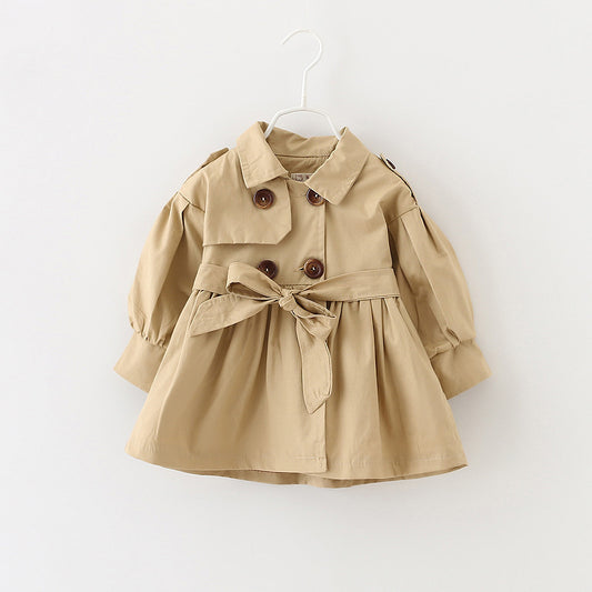 Double-breasted button trench coat belt trench coat skirt