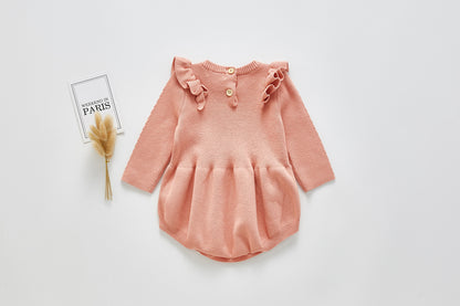 Small flying sleeve knitted baby one piece clothes