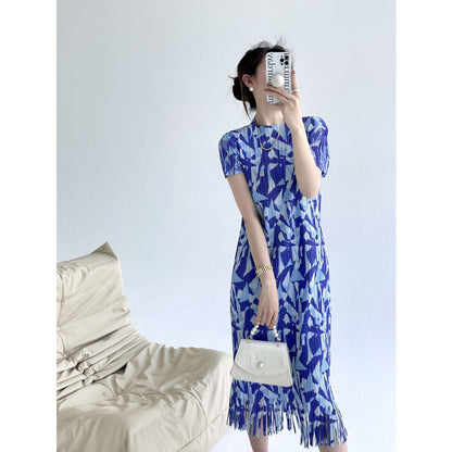 Summer New Senior Sense of Fashion Tassel Design Short-sleeved Slim Casual Temperament Women's Dresses