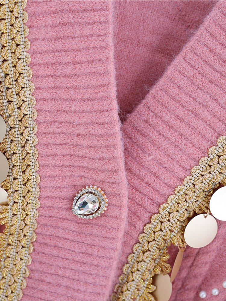 Knitting Pullovers Sweater Patchwork Rhinestone Loose Fit V neck Long Sleeve Women New Fashion Autumn