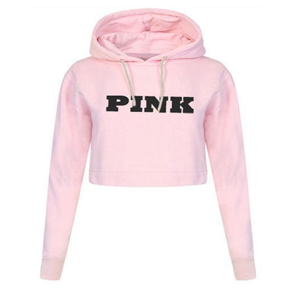 Women Oversized Hoodies Jumper Sweatshirt Female Pink Cropped Top