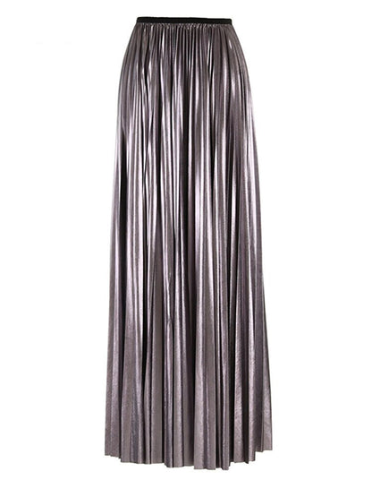 Women Silver Gray Pleated Long Elegant Half-body Skirt High Elastic Waist Fashion Tide New Spring Summer