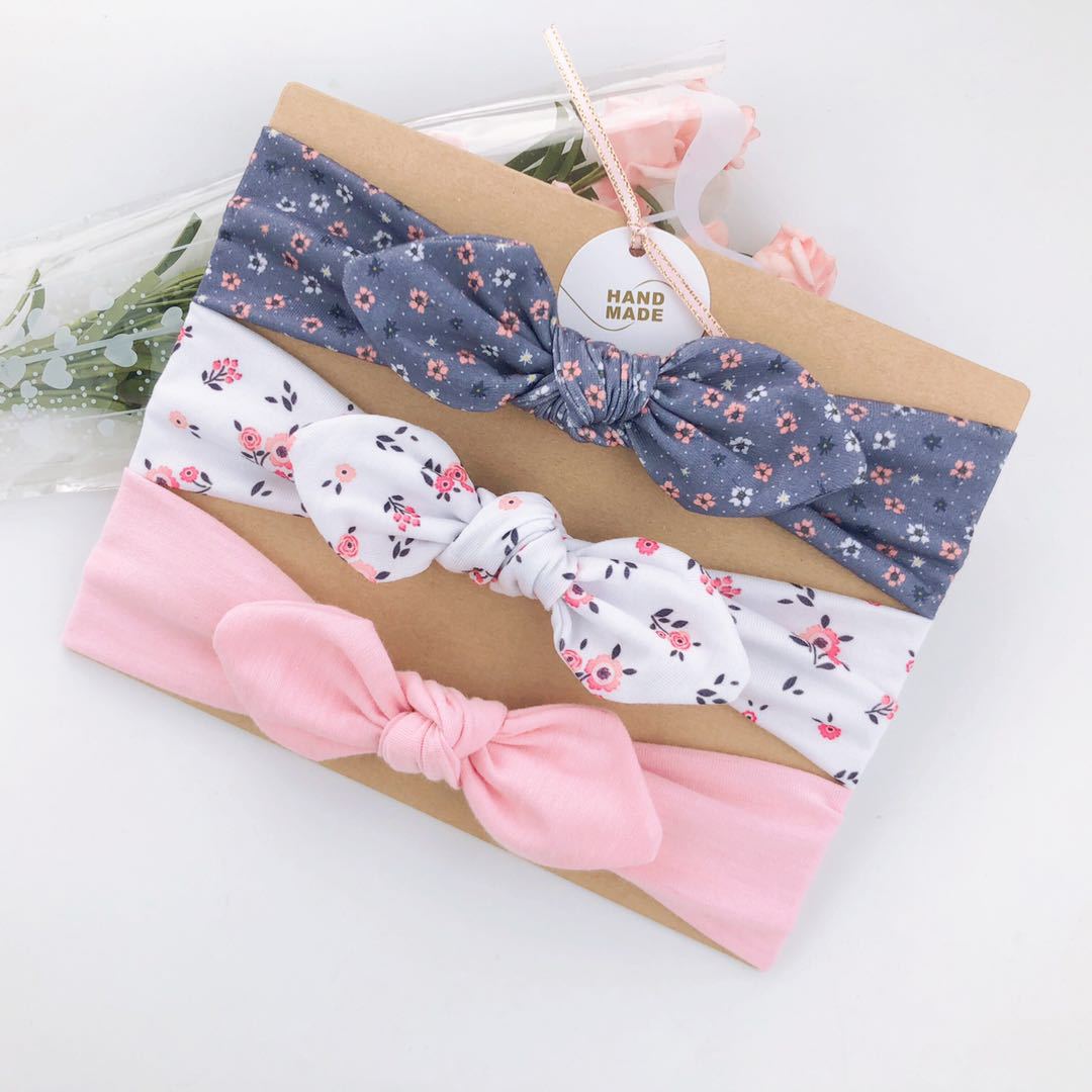 The New Three-Piece Head Rope Children's Hair Band Printed Bow Hair Band Headdress