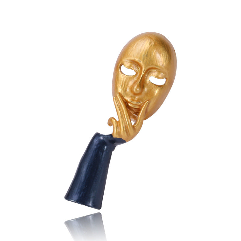 Face Mask Thinker Enamel Oil Drip Brooch