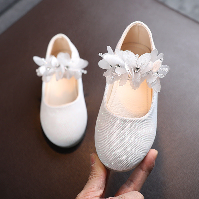 Solid Color Girl Rhinestone String Flower Small Single-layer Shoes Dancing Shoes