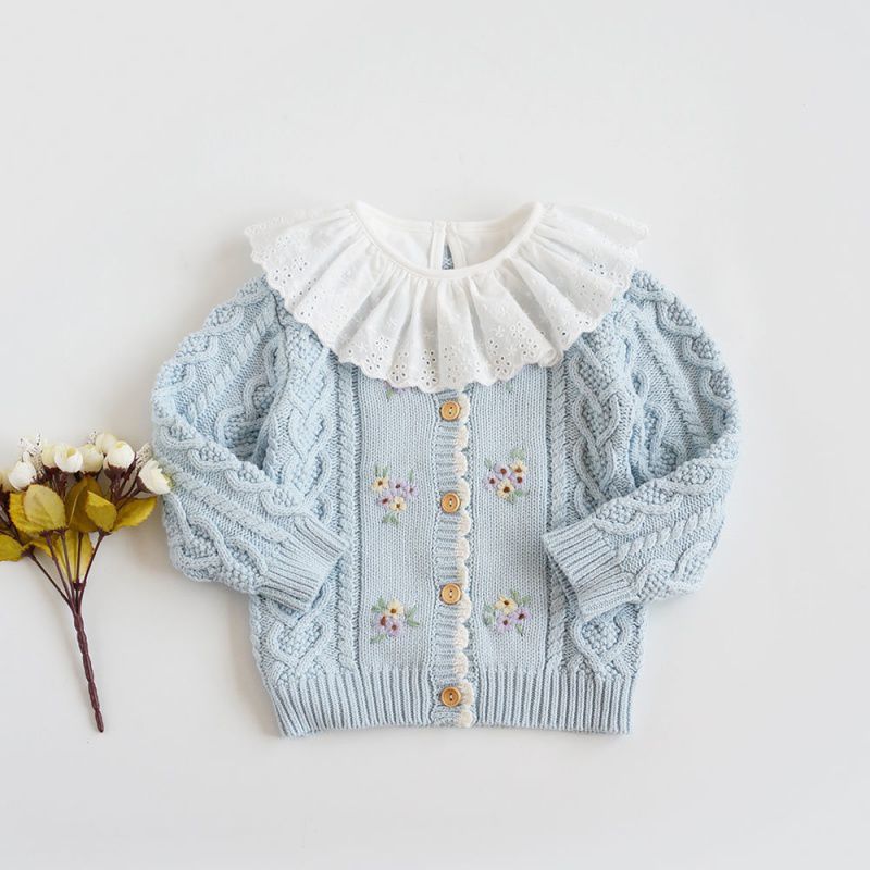 Single Girls Hand-embroidered Flower Cardigan Baby Cotton Thread