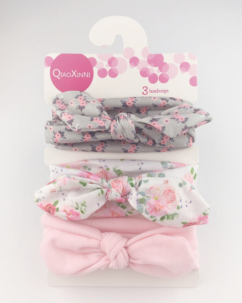 The New Three-Piece Head Rope Children's Hair Band Printed Bow Hair Band Headdress