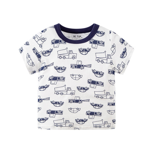 Children's Clothing Baby Car Full Print Children's Short Sleeve