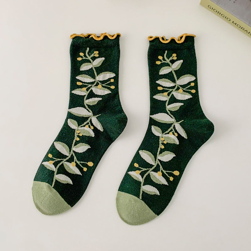 Retro Japanese Tube Socks Women's Flower Relief Three-dimensional