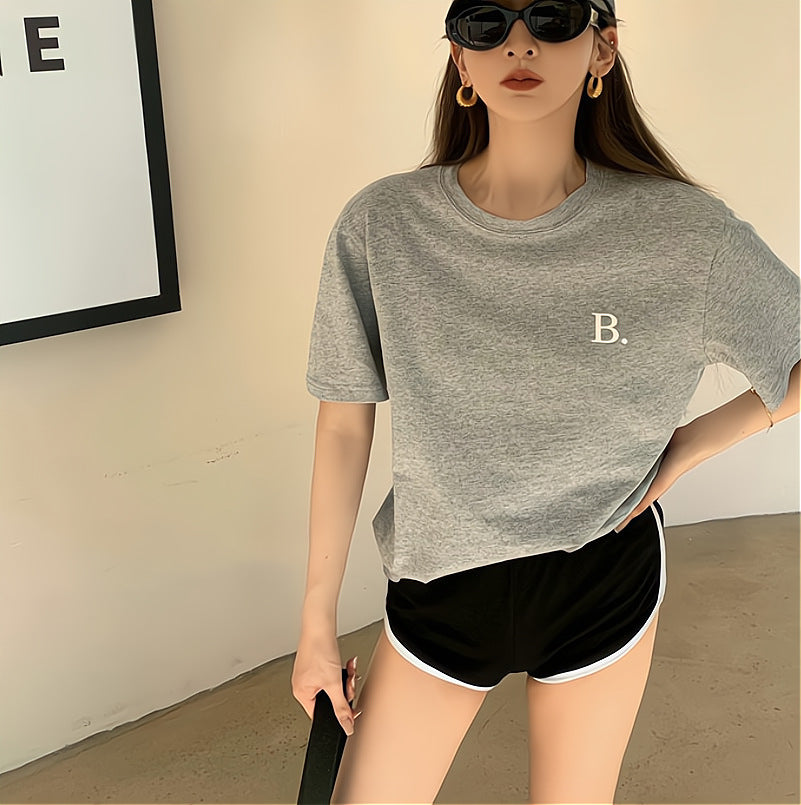 Women's Fashion Casual Letter Print Short T-shirt