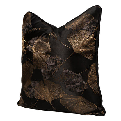 Dark Black Gingko Leaf Jacquard Pillowcase