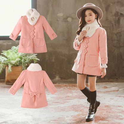 Girls Mid-Length Coat Autumn And Winter Big Children's Coat Fur Collar Coat