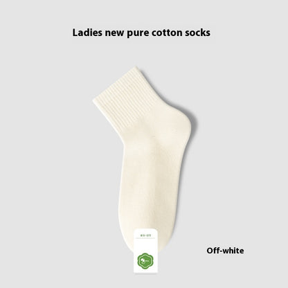 Summer Thin Women's Pure Cotton Deodorant Sweat Absorbing Sports Anti-Pilling Boneless Tube Socks