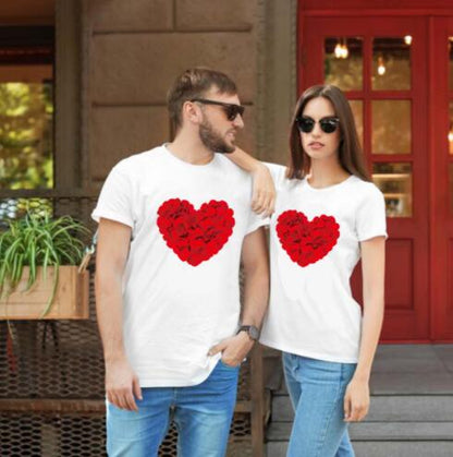 Valentine's Day Romantic Couple Love Rose Short Sleeve