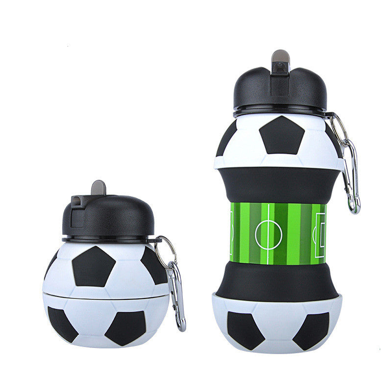 Football Soccer Silicone Water Bottle with Straw Foldable Collapsible Travel Non-toxic Bottles Innovating Camping