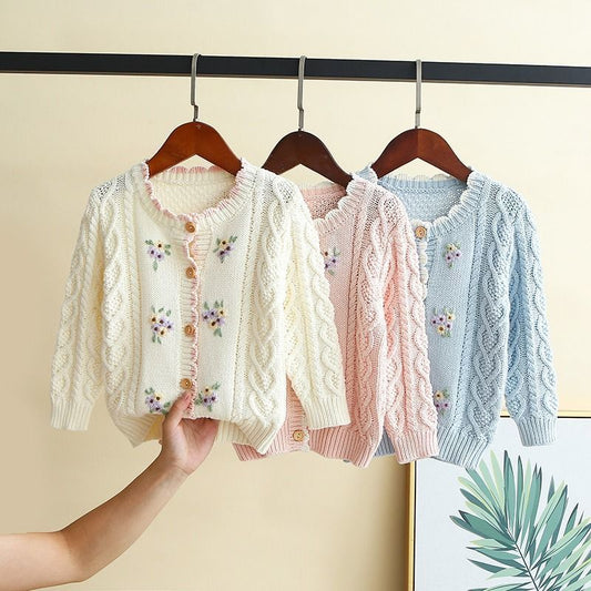 Single Girls Hand-embroidered Flower Cardigan Baby Cotton Thread