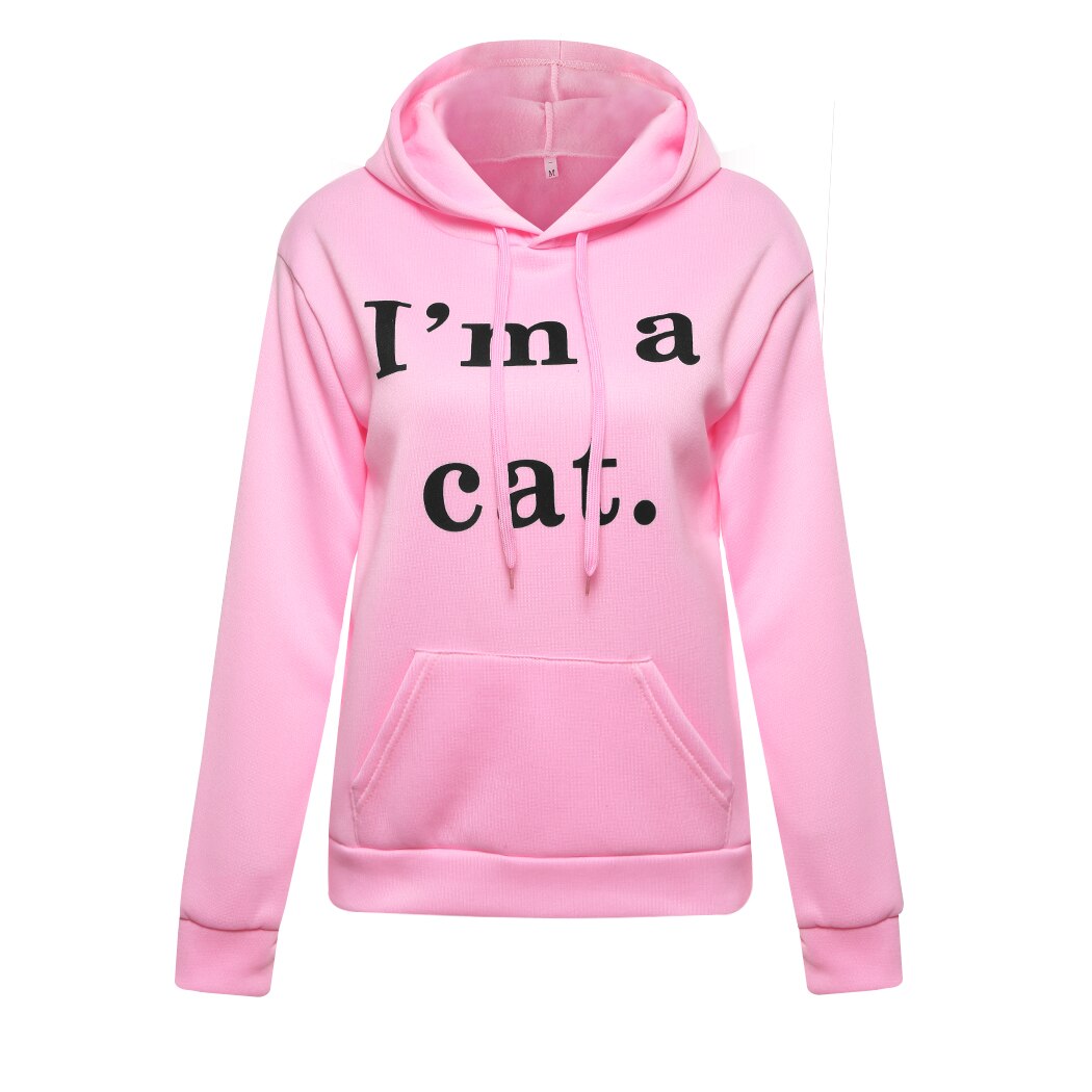 Harajuku Kawaii Cat Ear Cap Hoodies Women I AM A CAT Printed Hooded Sweatshirts Pink Top Cute Long Sleeve Loose Pullover Moletom