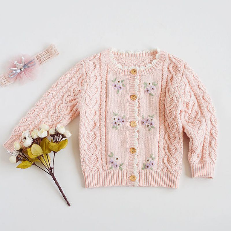 Single Girls Hand-embroidered Flower Cardigan Baby Cotton Thread