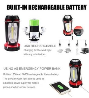 Outdoor multi-function LED tool light COB flashlight USB charging hook car maintenance work light camping light