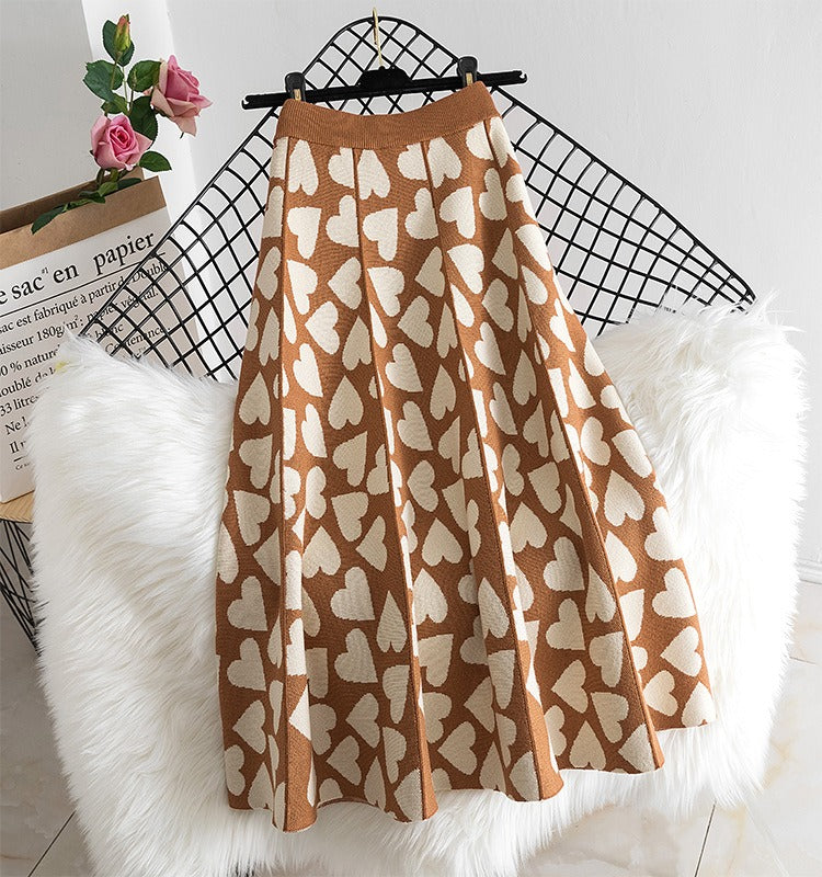 Knitted Skirt Women's New Japanese and Korean High Waist Slim Mid Length Half Length Skirt A-Line Skirt Large Swing Long Skirt