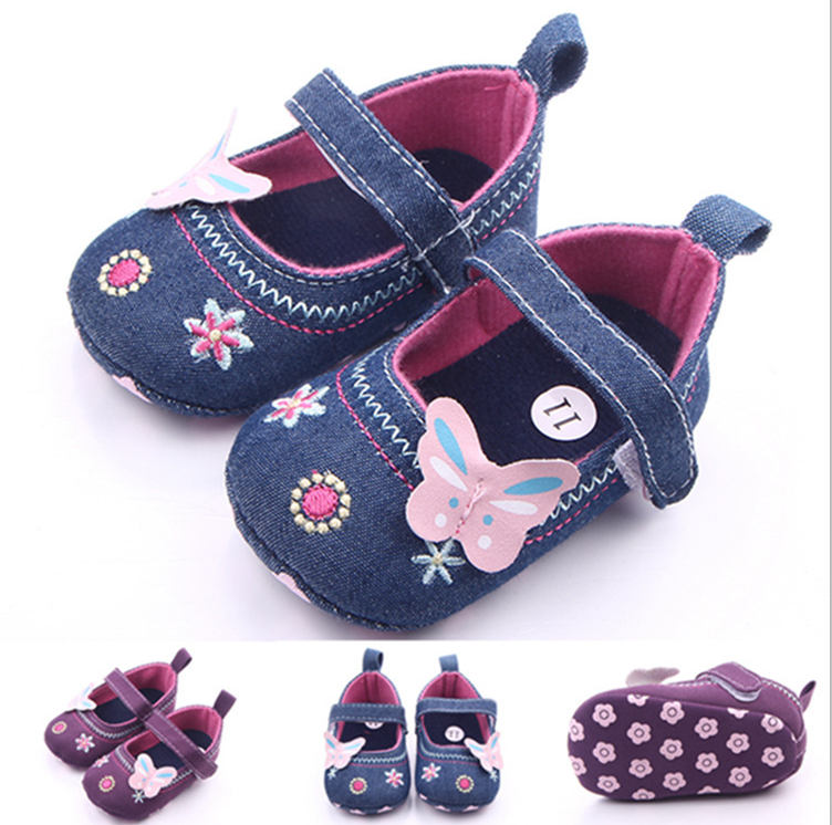 Bowknot Embroidered Fashion Denim Toddler Shoes