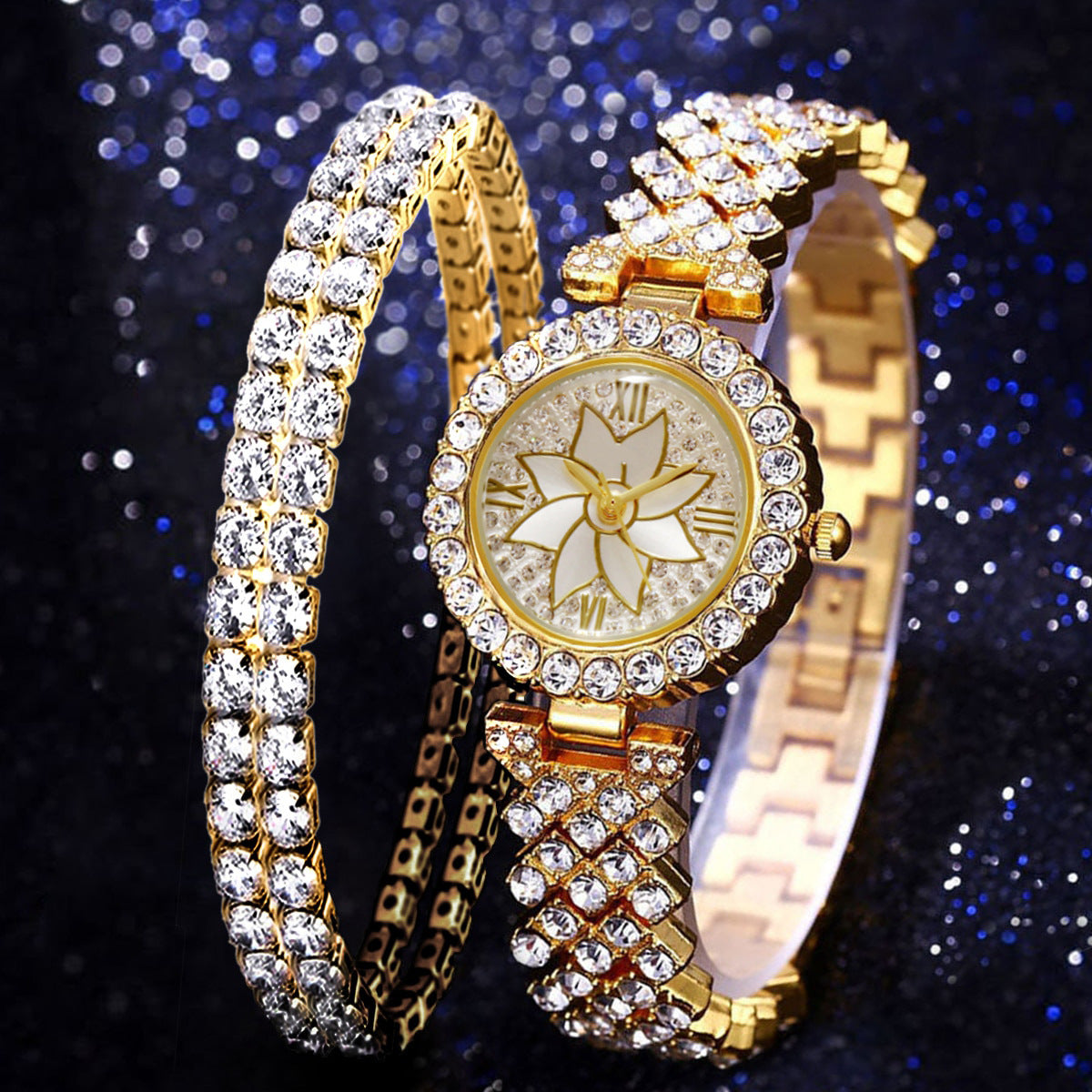 Fashion Temperament Diamond Starry Bracelet Watch Lady Creative Gift Set