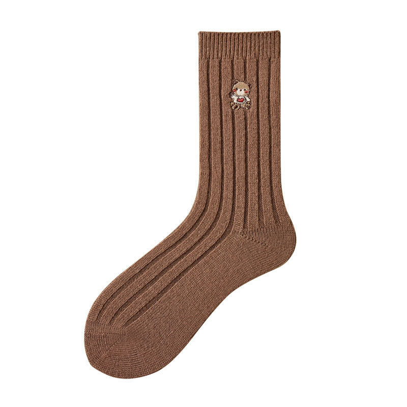 Women's Solid Color Cartoon Embroidery Bunching Socks