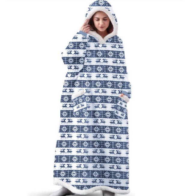 Super Long Flannel Blanket with Sleeves Winter Hoodies Sweatshirt Women Men Pullover Fleece Giant TV Blanket