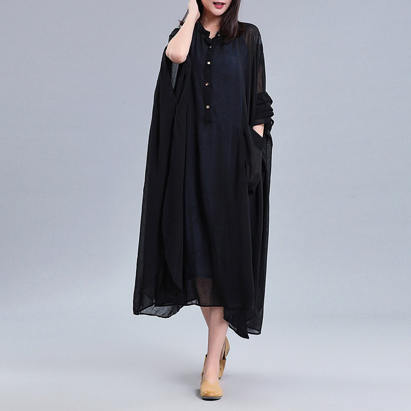 Popular Women's Chiffon Temperament Super Immortal Dress Solid Loose Size Retro Art Robe