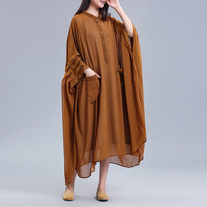 Popular Women's Chiffon Temperament Super Immortal Dress Solid Loose Size Retro Art Robe