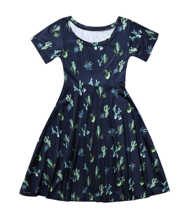 Fashion Kids Girls Dress Cactus Printed Dress