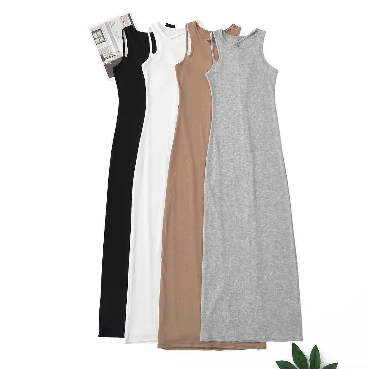 Women Kims Style Cut Out Soft Lounge Scoop Neck Maxi Tank Sleeveless Bodycorn  Dress