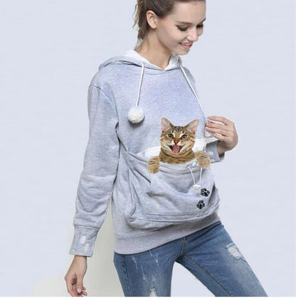 Pet Pouch Sweatshirt Cat Lovers Hoodie Kangaroo Dog Paw Pullovers Pocket Animal Ear Hooded