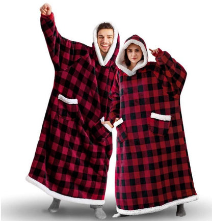 Super Long Flannel Blanket with Sleeves Winter Hoodies Sweatshirt Women Men Pullover Fleece Giant TV Blanket