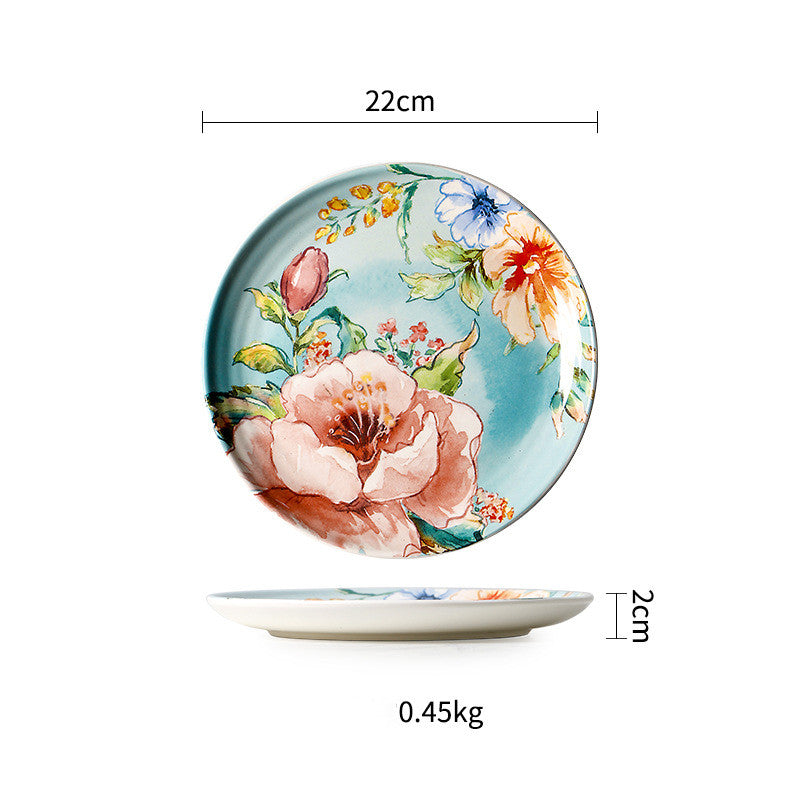 French Underglaze Ceramic Dinner Plate Dim Sum Tray