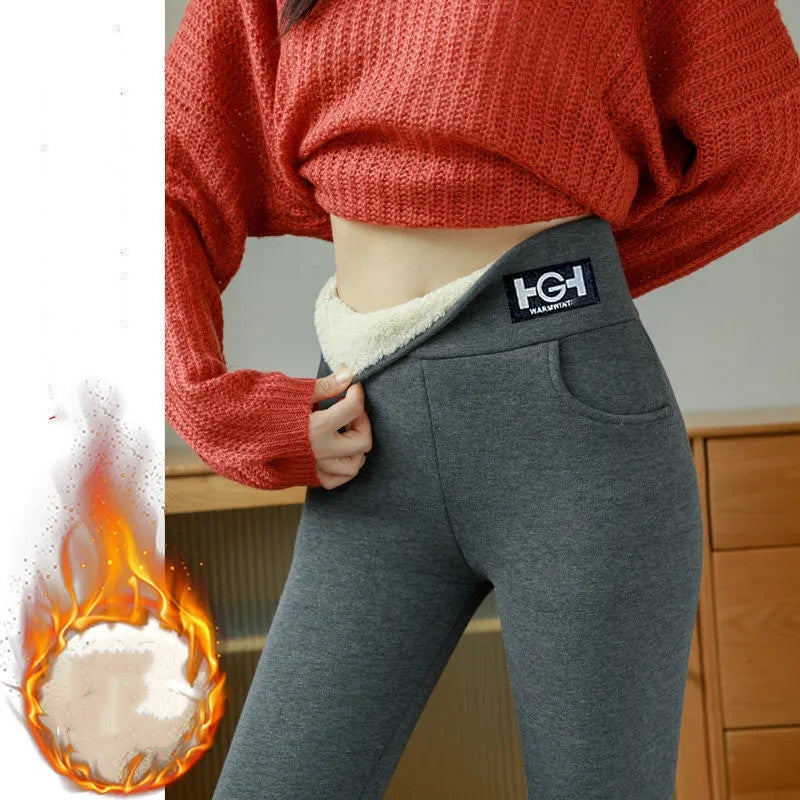 Winter Cashmere Thickened Outwear  Lamb Fleece Leggings Female