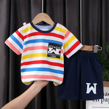 Two-piece Cotton T-shirt With Short Sleeves For Boys And Girls