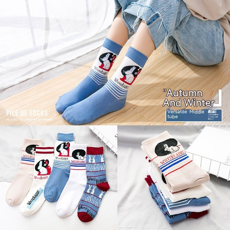 Socks Trendy Tube White Rabbit High-top Cotton Socks