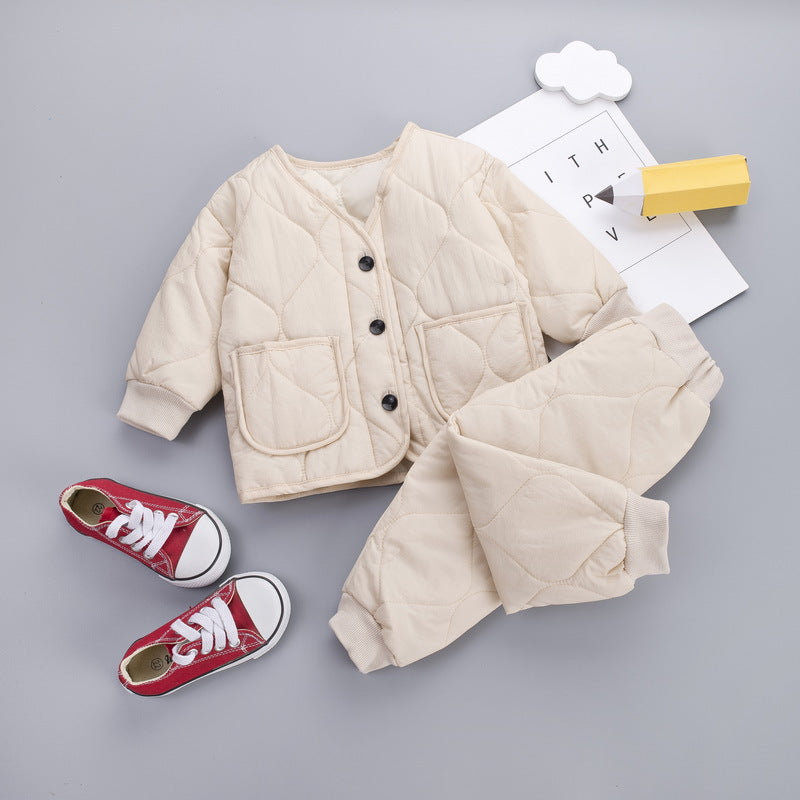 New Korean Version Plus Velvet Thickening Two-piece Baby Suit