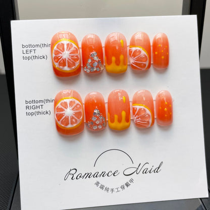 Summer Fresh Hand-painted Three-dimensional Blush Jelly Orange Finished Product Nail Stickers