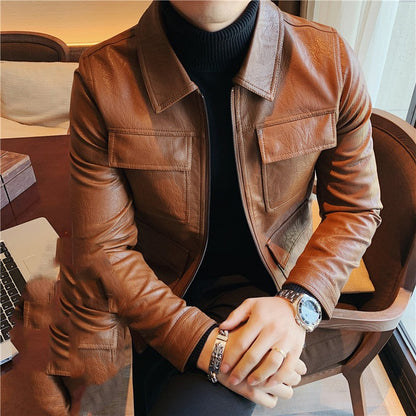 Men's Warm And Stylish Motorcycle With Plush Leather Jacket