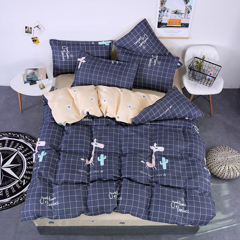 Brushed Plant Cashmere Four-piece Cartoon Bedding