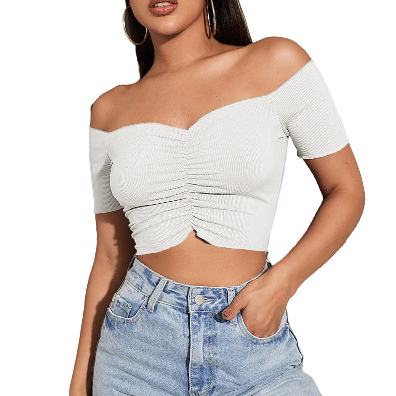 Women's Fashion Slimming Solid Color Off-shoulder Top T-shirt