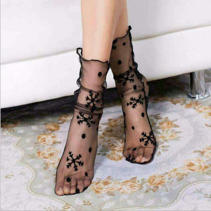 Thin Mid-calf Transparent Net Women's Breathable Lace Socks